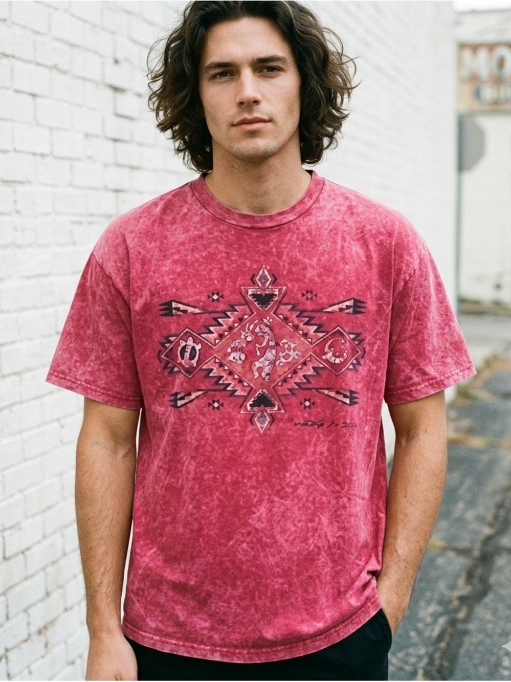 Vintage Sedona Arizona Aztec Men’s Tee 2XL Red Acid Wash Distressed Shirt